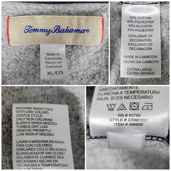 Tommy Bahama Men's XL Fleece Lined Crew Neck Cozy Lounge Sweatshirt Gray 229901 - Picture 5 of 10